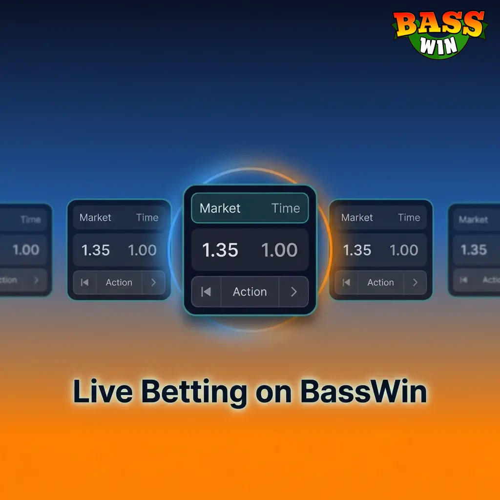 Live betting interface on BassWin showing real-time in-play odds for football, tennis, and basketball markets
